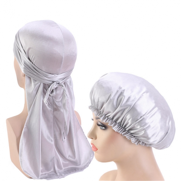 Silver Silk Durag & Bonnet Set