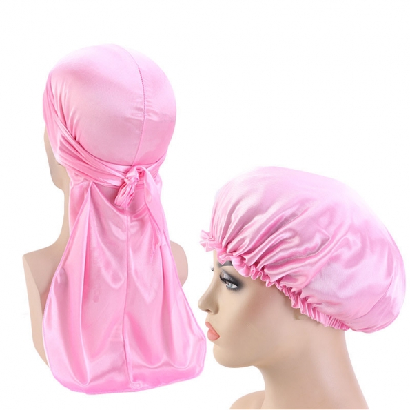 Pink Silk Durag & Bonnet Set