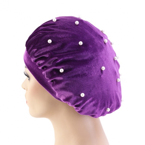 Velvet Bonnet Solid Color Beads Purple