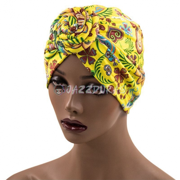 Turbans For Women Yellow Chains Knotted