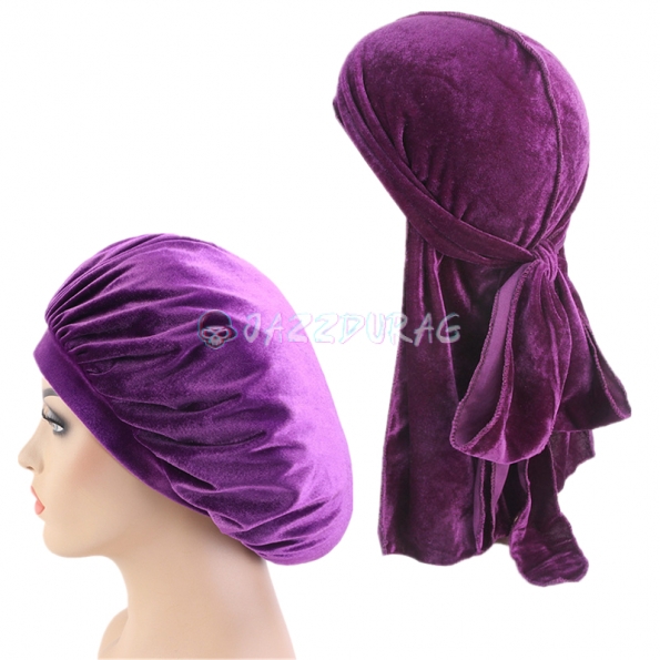 Velvet Durag and Bonnet Set Purple