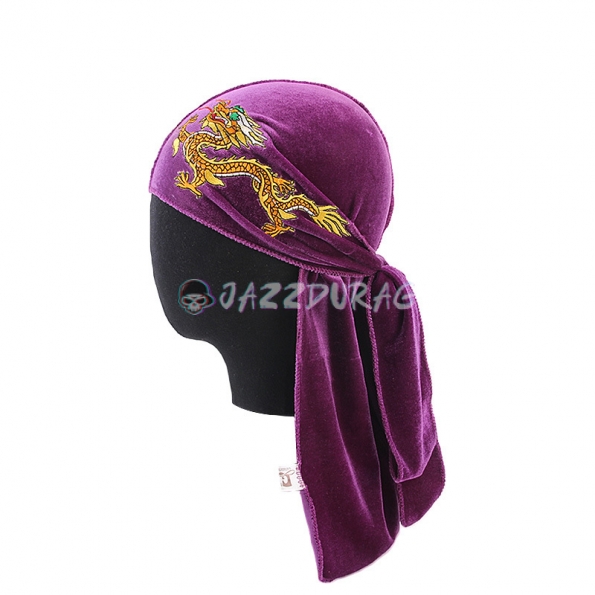 Purple Velvet Durag Dragon Embroidery