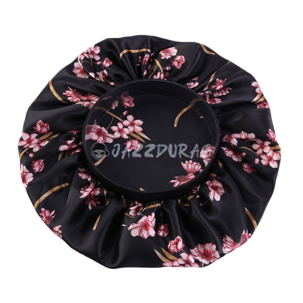Hair Bonnet Flower Print Black
