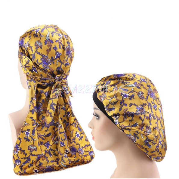 Silky Floral Durag and Bonnet Set Yellow