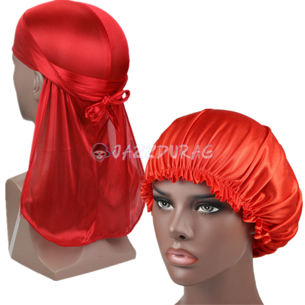 Red Silk Durag and Bonnet Set