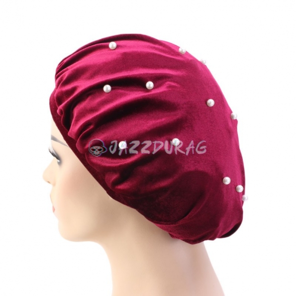 Velvet Bonnet Solid Color Beads Red