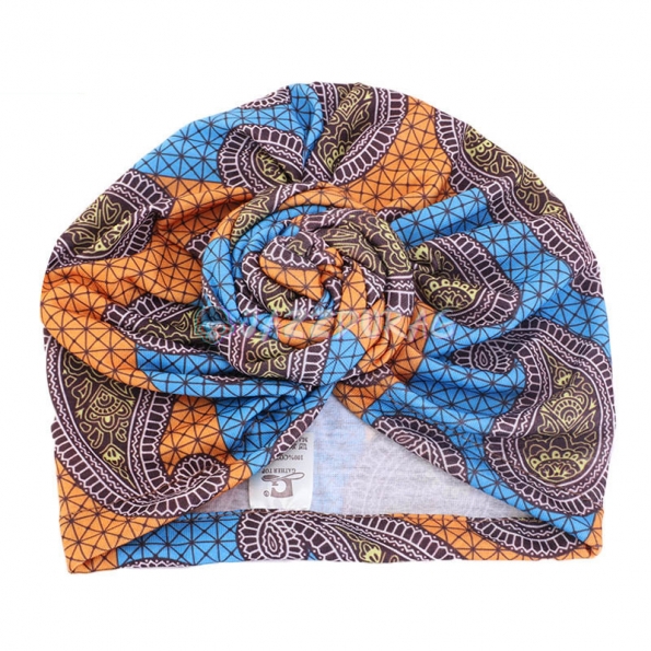 Turbans For Women Brown Blue Printing