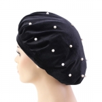Velvet Bonnet Solid Color Beads Black