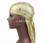 Silk Durag Rose Print Beige Gold