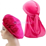 Velvet Durag and Bonnet Set Rose Pink