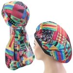 Geometric Silky Durag and Bonnet Set Red Green