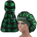 Tartan Silk Durag and Bonnet Set Green