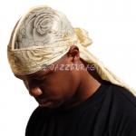 Silk Durag Rose Print Beige Gold