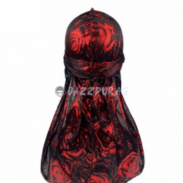 Silk Durag Rose Print Black Red