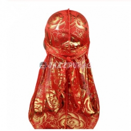 Silk Durag Rose Print Red Gold