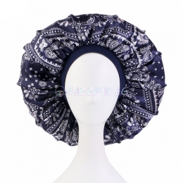Big Paisley Bandana Satin Bonnet Navy Blue