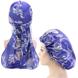 Chains Silky Durag and Bonnet Set Blue