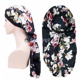 Braid Bonnet Flower Print Pattern Black