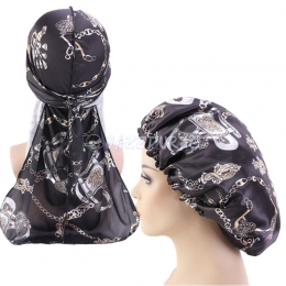 Chains Silky Durag and Bonnet Set Black