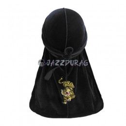 Velvet Durag Tiger Embroidery Black