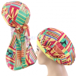 Geometric Silky Durag and Bonnet Set Orange