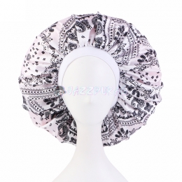 Big Paisley Bandana Satin Bonnet White