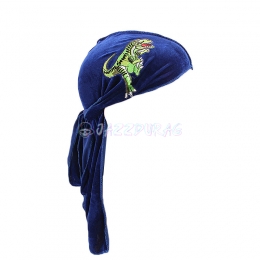 Royal Blue Velvet Durag Dinosaur Print