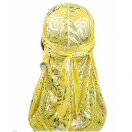 Silk Durag Rose Print Yellow Gold