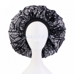 Big Paisley Bandana Satin Bonnet Black