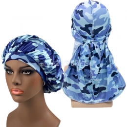Camo Durag and Bonnet Set Blue