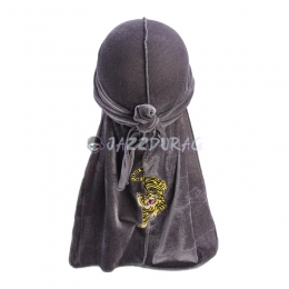 Velvet Durag Tiger Embroidery Gray