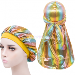 Shiny Durag and Bonnet Set Yellow