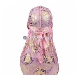 Silk Durag Rose Print Pink Silver