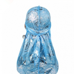 Silk Durag Rose Print Blue Silver
