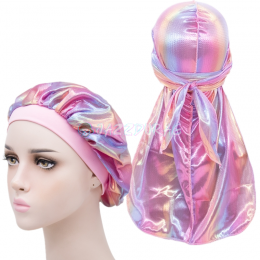 Shiny Durag and Bonnet Set Pink