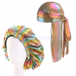 Shiny Durag & Big Two Sided Bonnet Set Orange