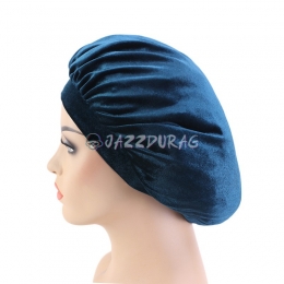 Velvet Bonnet Solid Color Navy Blue