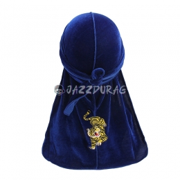 Durag Velours Tigre Broderie Bleu Royal