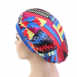 Geometric Silk Bonnet Red Blue