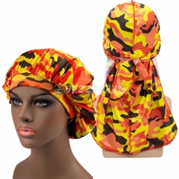 Camo Durag and Bonnet Set Orange