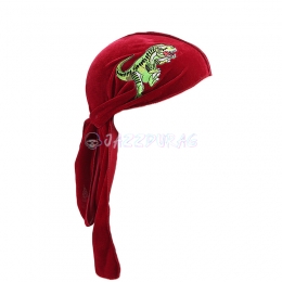 Durag Velours Imprimé Dinosaure Rouge