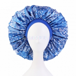 Big Paisley Bandana Satin Bonnet Blue
