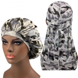 Camo Durag and Bonnet Set Gray