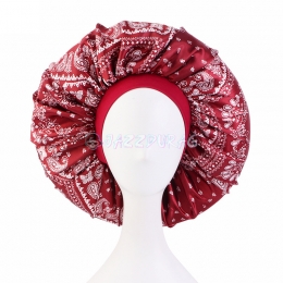 Big Paisley Bandana Satin Bonnet Red