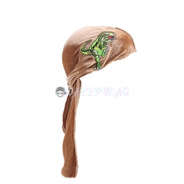 Khaki Velvet Durag Dinosaur Print