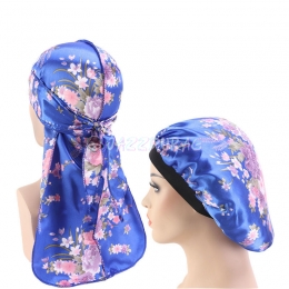 Silky Floral Durag and Bonnet Set Blue