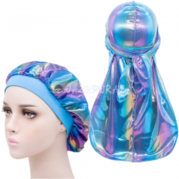 Shiny Durag and Bonnet Set Light Blue