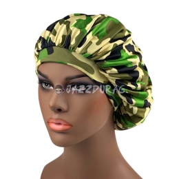 Camo Printing Satin Bonnet Green