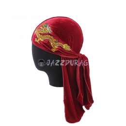 Durag Velours Dragon Broderie Vin Rouge