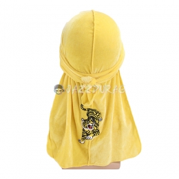 Velvet Durag Tiger Embroidery Yellow